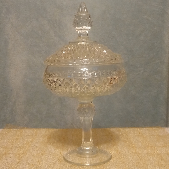 Large Glass Dish With Pedestal & Lid